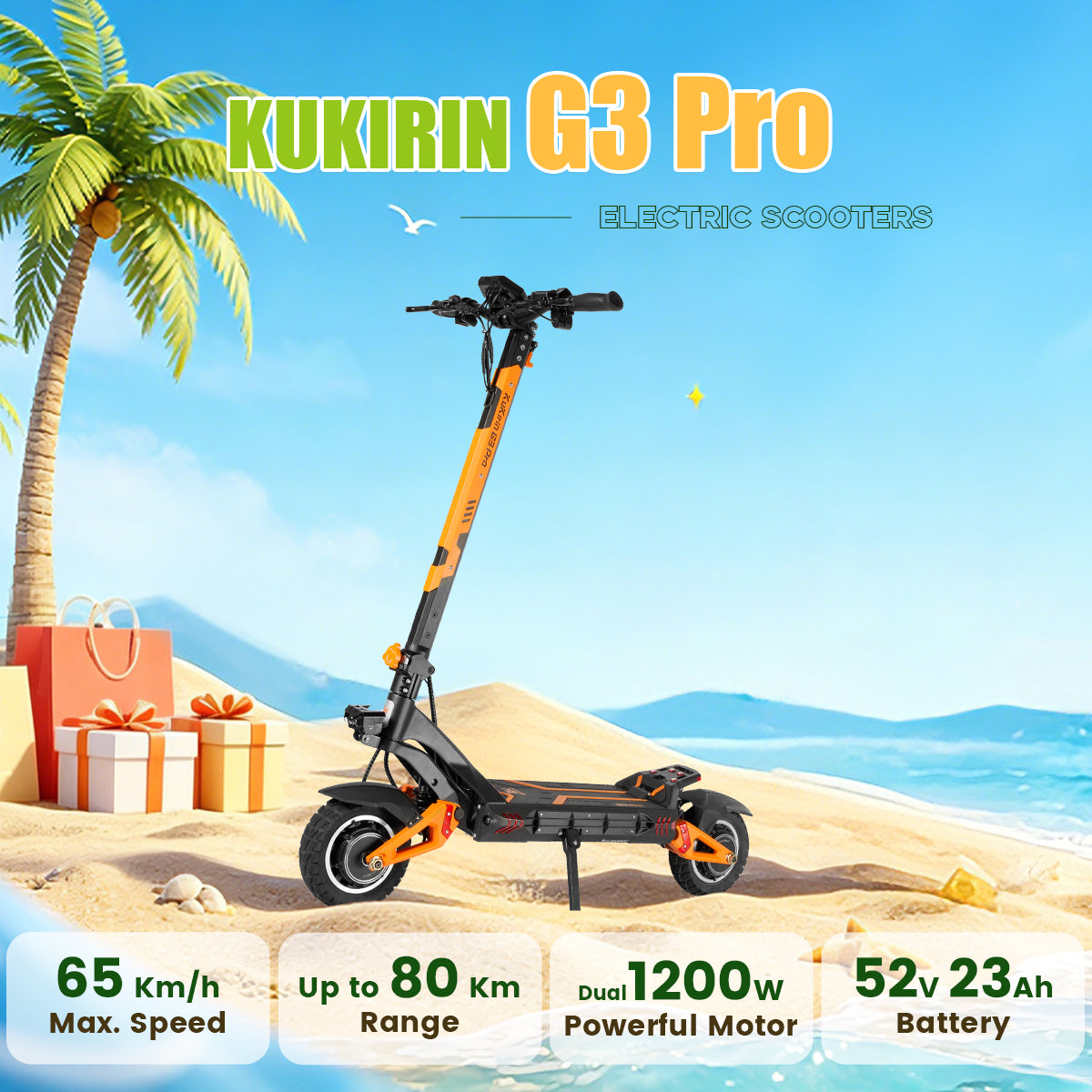 Skateboard électrique KuKirin G3 Pro – Double Moteur, 80 Km D'autonomie, Batterie 52V 23,4Ah Amovible, Pneus 10" Tout-terrain, Suspensions Hydrauliques, Pliable