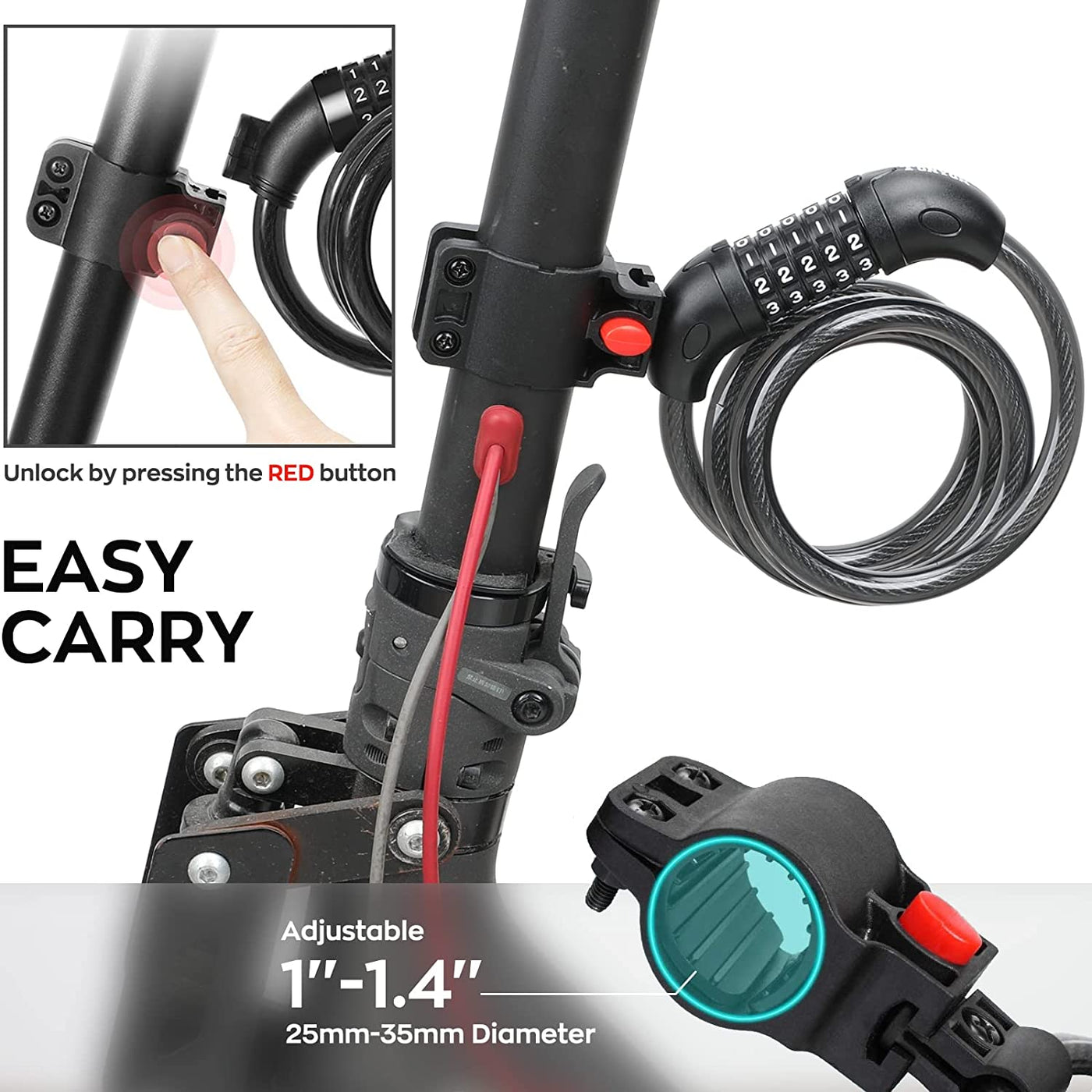 Cable de candado para patinete, candados de combinación para bicicleta, candado de cadena en espiral, núcleo básico autoenrollable de acero